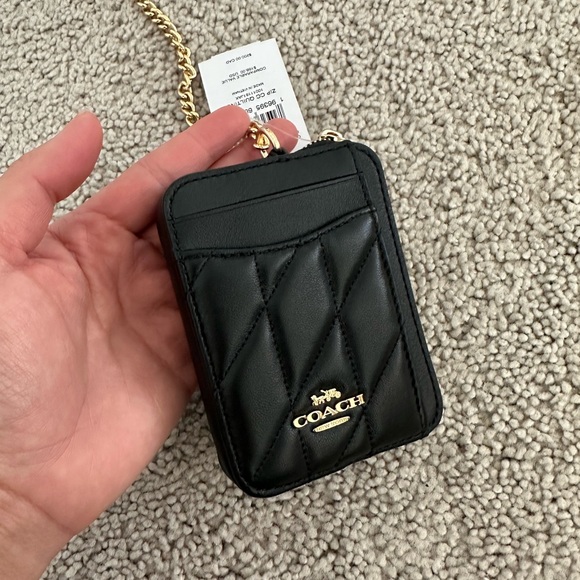 NWT Coach Zip Card Case With Quilting CZ467 Gold/Black - Picture 6 of 6
